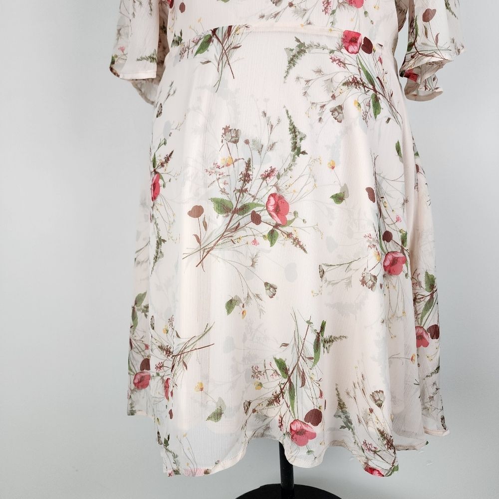 NWT Bobeau Rose Floral Chiffon Midi Dress Pink XL Romantic Coquette Boho - Picture 11 of 16